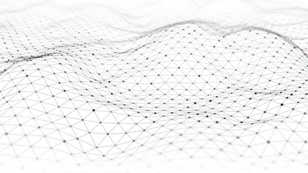 線で接続された黒い点のデジタルダイナミックネットワーク 背景をループする抽象的な風景白技術 ビッグデータの概念可視化 3Dレンダリング — ストック動画