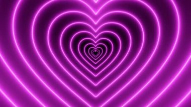Geometrik pembe parlak neon kalp tüneli. 3 boyutlu Geometrik Güzel soyut tünel. Kusursuz döngü, 4k