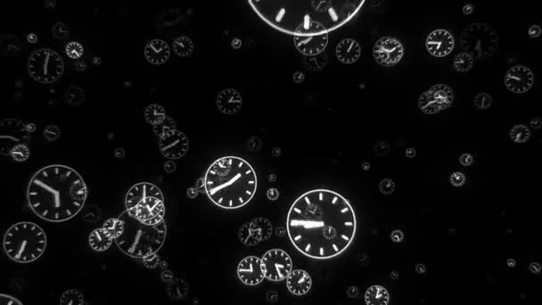 Camera Flying White Fast Ticking Clocks Time Measurement Deadline Concept — Video Stock