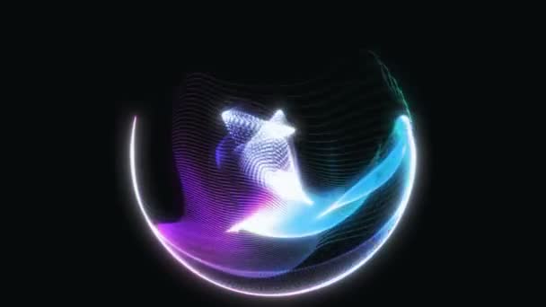 カラフルな粒子エネルギー領域 光る粒子が球状に光る 要約技術 工学および情報技術のモーショングラフィックスの背景 4Kシームレスにループ — ストック動画