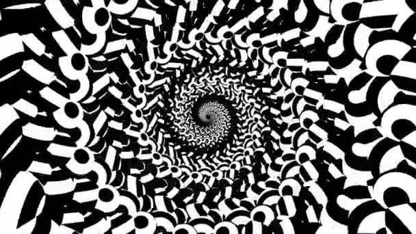 Complex Spiral Black White Optical Illusion Tunnel Psychedelic Spires Art — стоковое видео