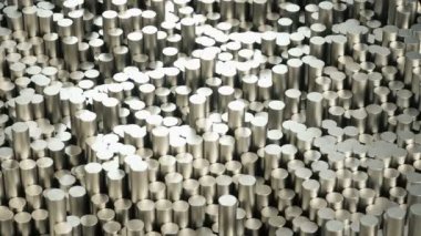 Abstract gray metallic chrome cylinders background. Geometry pattern. Futuristic 3d Animation. 4K Seamlessly looping 