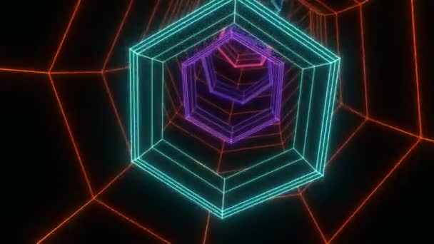 Vintage Grid Tunnel Formed Hexagonal Shapes Lines Changing Colors Retro — Stockvideo