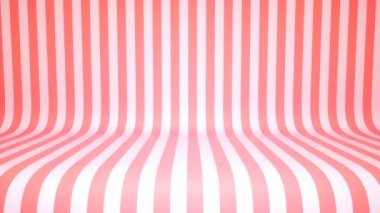 Striped candy pink studio stage background. 4k Seamless loop. Optical pink and white stripes 3d rendering animation