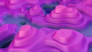 3d render of abstract evolving morphing shape terrain surface. Blue and purple gradient. Seamlessly looping background