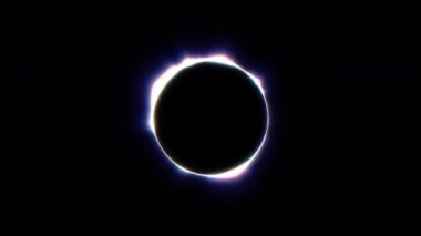 Beautiful cg animation of abstract colorful eclipse. Slow spin shiny ring. Glint color circular portal. Glowing halo bright disc. Seamless loop silhouette neon 4k motion graphics background.   