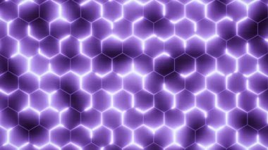 Bilimkurgu altıgen ızgara yüksek teknoloji yüzey rengi. Altıgen ızgarada hareketli neon ışıklar. Fütürist geometrik tasarım 4k arkaplan döngüsü.
