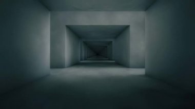 3D animasyon kamerası beton bir koridor döngüsüne giriyor, sonsuz uçuş. Kusursuz döngü soyut canlandırma