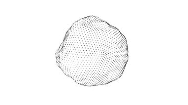 Çalkantılı siyah parçacıklardan oluşan soyut dalga küresi, karmaşık fraktal gelişen ağ konsepti. 4k 3d döngü canlandırma arkaplanı.