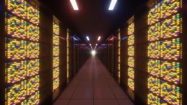Datacenter Looping Bakgrund Cloud Computing Futuristiska Digitala Informationsservrar Med Blinkande — Stockvideo