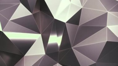 Metal yansıtıcı yüzeyin soyut üç boyutlu yansıması. Geometrik çokgen şekilli modern arkaplan. 4k Bilgisayar tarafından oluşturulan canlandırma döngüsü.