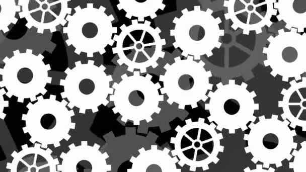 Estilizado Rotating Cogs Wheels Preto Branco Movimento Gráfico Fundo Indústria — Vídeo de Stock