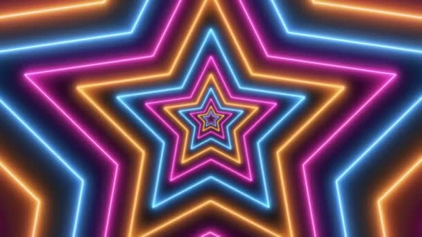 Geometrik Berwarna Warni Bersinar Neon Bintang Terowongan Geometris Looping Latar — Stok Video