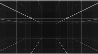 Kamera dikey hareketi 3d ızgaralı sonsuz uzayda. Yüksek Hız Bağlantısı ve İletişim Teknolojisi Soyut Arkaplan Kavramı. Dijital Siber Alan Veri Ağı Bağlantıları. Kusursuz döngü. 4K