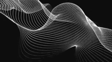 White wavy lines on black, Abstract futuristic background. 4k Modern motion graphics looping animation