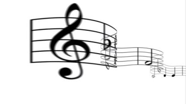 Müzik Arkaplanı: 3d beyaz arkaplanda akan siyah notalar, 4k kusursuz animasyon