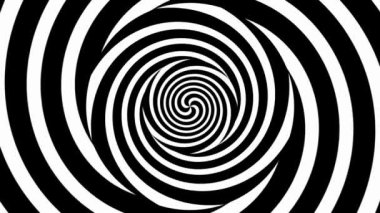 Hipnotik Sarmal, soyut Psikedelik Hipnoz çemberleri soyut hipnotik animasyon arka planı. Spiral geometrik monokrom duvar kağıdı. Gerçeküstü modern dinamik fon. 4k döngü arkaplanı