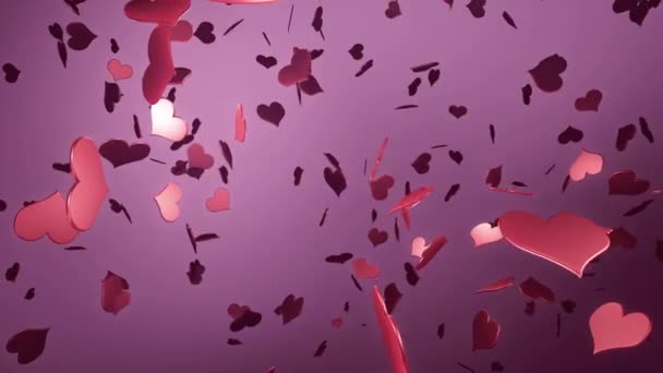 Różowe Czerwone Walentynki Animacja Serca Powitanie Serca Miłości Flying Reflective — Wideo stockowe