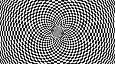 Hipnotik Dama tahtası Siyah ve Beyaz Dairesel Görsel İllüzyon Evrimleşen Desen, Hareket Grafikleri Geometrik Arkaplan 4k Döngüsü Animasyon