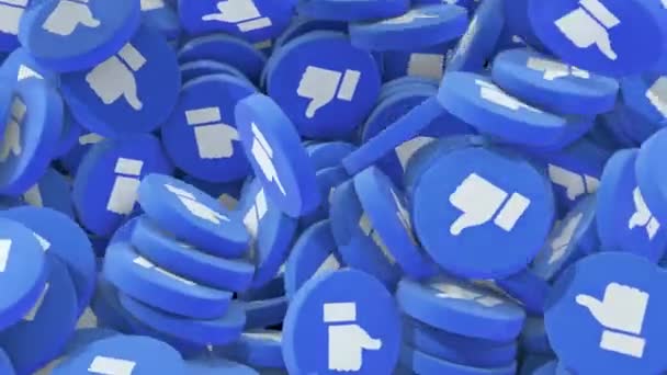 社交媒体积极的情感背景 近距离渲染如蓝色徽章堆积如山 成功的交流理念 4K动画 — 图库视频影像