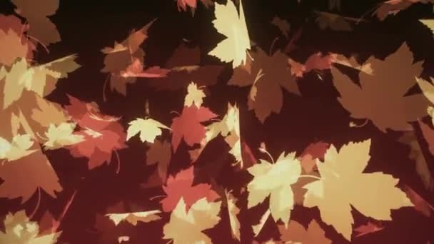4K抽象的な秋の背景 カラフルな茶色のオレンジと黄色のカエデの葉シルエット落下 モーショングラフィックスループアニメーション — ストック動画