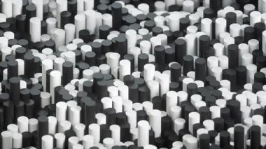 Silindir dalga mozaiğinin animasyonuyla üç boyutlu teknoloji arka planı. Siyah beyaz 4k soyut veri madenciliği görsel kavram. Kusursuz döngü