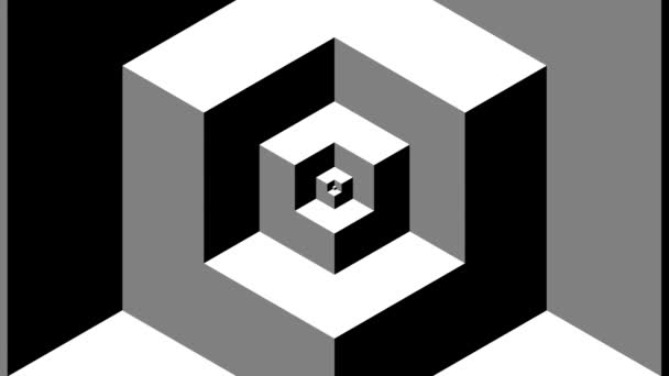 Оптическая Иллюзия Черно Белые Изометрические Фрактальные Кубы Психоделическое Гипнотическое Преобразование — стоковое видео