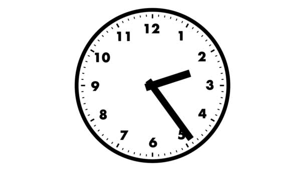 2番目の最小クロックアニメーション シームレスなループ 30秒でフル12時間のサイクル クロックの手の速度回転 白い背景の2番目の黒い時計 — ストック動画