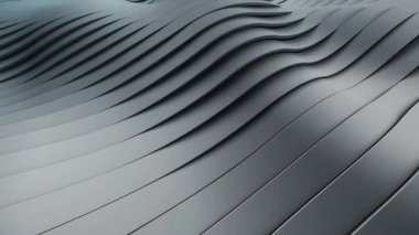 4k soyut animasyon ve koyu dalgalı çizgiler. Modern fütüristik yansıtıcı gri arka plan şablonu dalgalanan çizgilerle, şirket için iyi, belgeler, raporlar ve sunumlar için. 3d döngü canlandırması