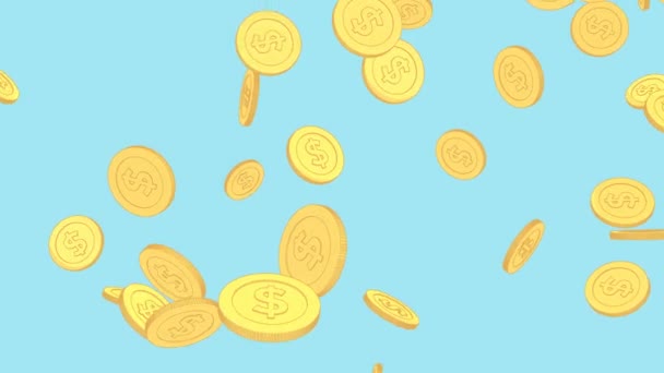 Cartone Animato Monete Oro Con Simbolo Dollaro Che Cade Uno — Video Stock