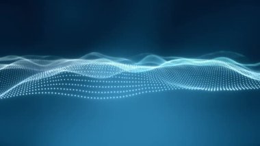 Güzel dalga teknolojisi dijital mavi arkaplan, üç boyutlu siber dinamik dalgalanma yüzeyi noktalardan yapılmış, 4k gelecekteki kurumsal animasyon döngüsü