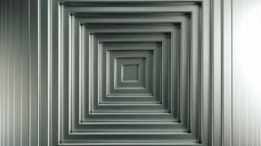 Özmerkezli metal kare halkaların soyut desenleri yer değiştiriyor. İş sunumu için temiz krom zarif animasyon arka planı. Kusursuz döngü 4k 3d oluşturucu