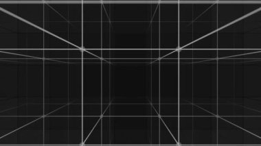 Kamera dikey hareketi 3d ızgaralı sonsuz uzayda. Yüksek Hız Bağlantısı ve İletişim Teknolojisi Soyut Arkaplan Kavramı. Dijital Siber Alan Veri Ağı Bağlantıları. Kusursuz döngü. 4K