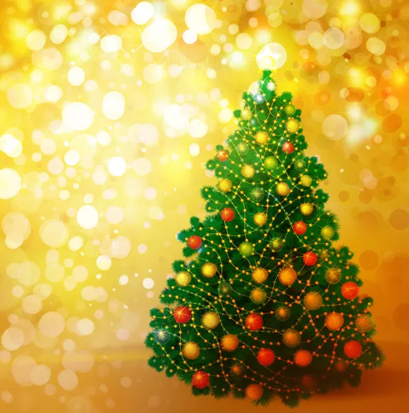 Weihnachtsbaum auf goldenem Hintergrund, Grußkarte. — Stockfoto