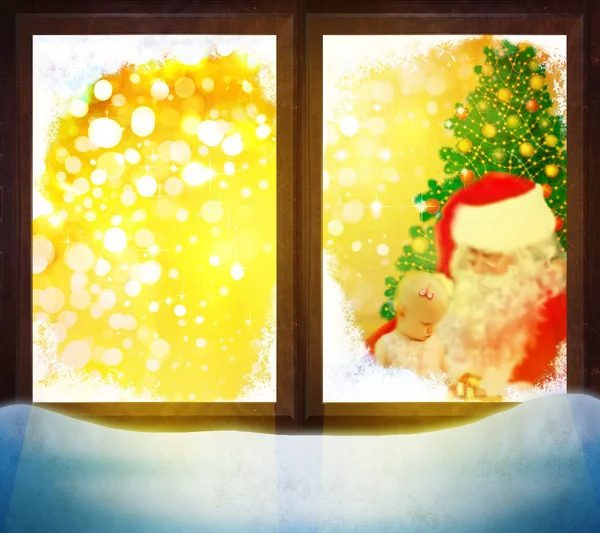 Of Santa Claus through window. Merry Christmas! — стокове фото