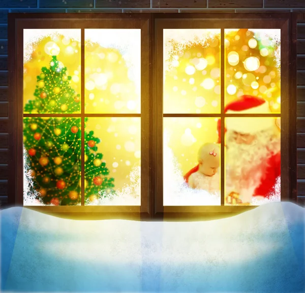 Of Santa Claus through window. Merry Christmas! — Stock Photo, Image