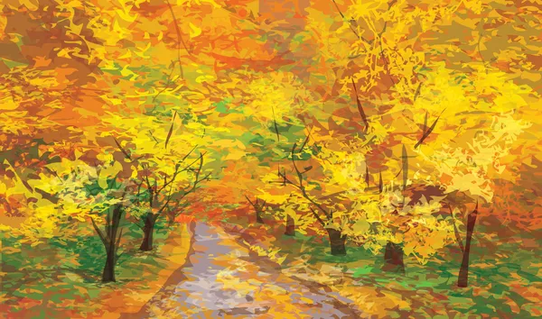 Vector of autumn landscape, pathway in park. — Stock Vector