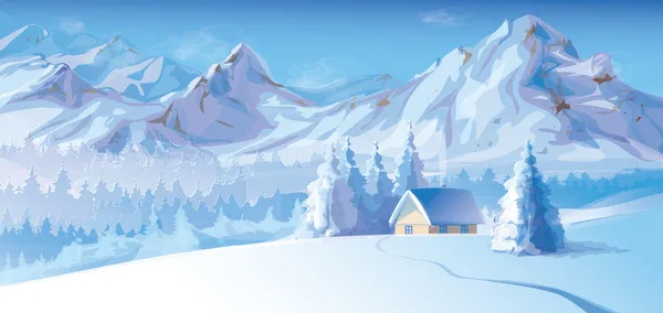 Vektor der Winterlandschaft mit Bergen und schneebedeckter Cote. — Stockvektor