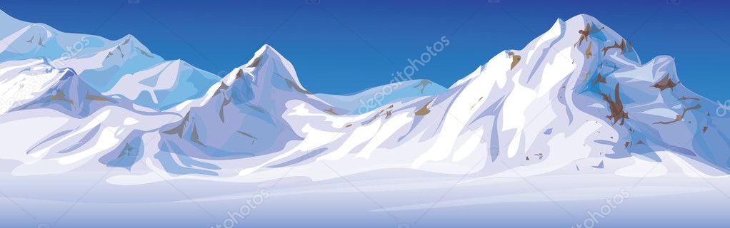 Vector of winter landscape, mountains covered snow.