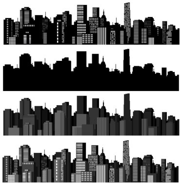 Set of vector cities silhouette clipart