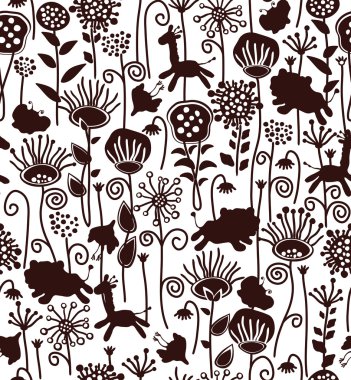 Seamless cute pattern of flora and fauna