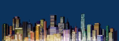 Vector of night city skyline, without gradients and transparency.