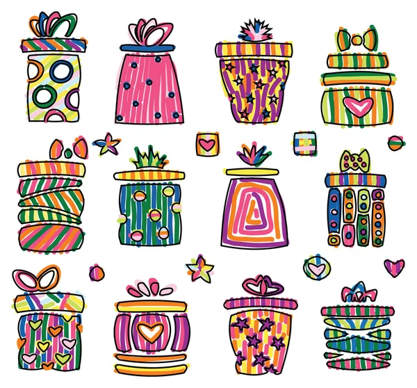 Icons of gifts, pop art style. — Stock Vector