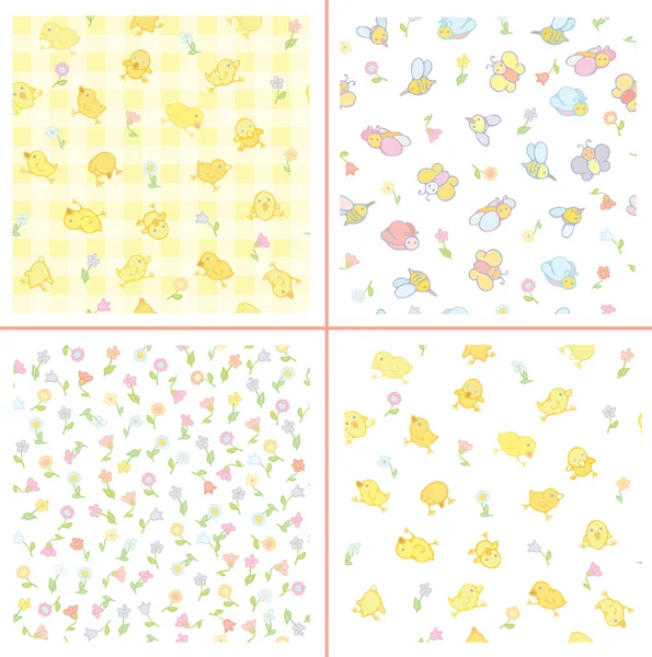 Cute patterns for your design, flora and birds. — Stock Vector