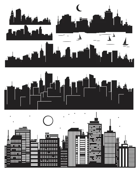 Set of vector cities silhouette — Stock Vector