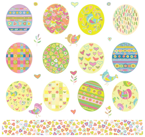 Bezešvé vzor velikonoční vajíčka a prvků pro design. — Stockový vektor