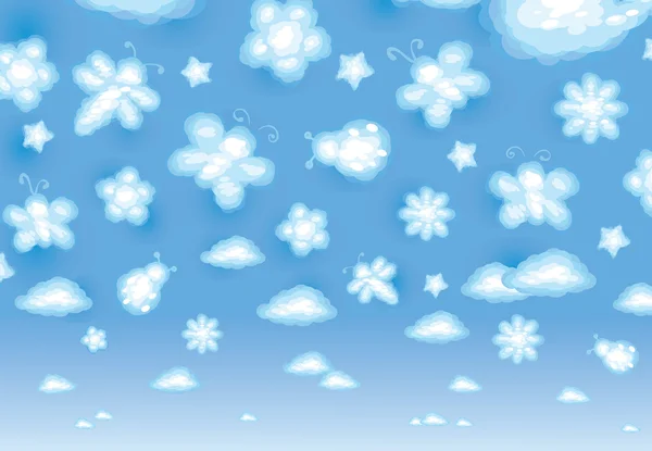 かわいい背景、おかしいおもちゃ雲、昆虫および星. — ストックベクタ