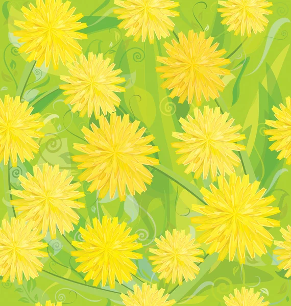 Seamless pattern of yellow dandelions. — Stock Vector