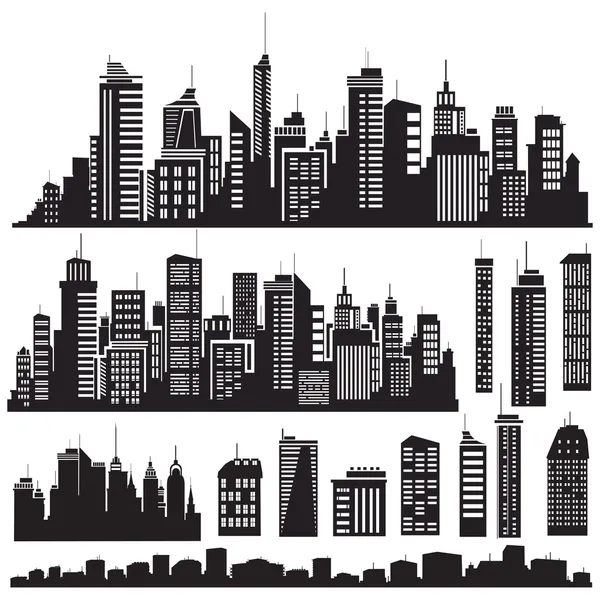 Set of vector cities silhouette and elements for design. — Stock Vector