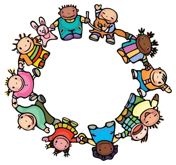 Circle of happy children different races. — Stock Vector